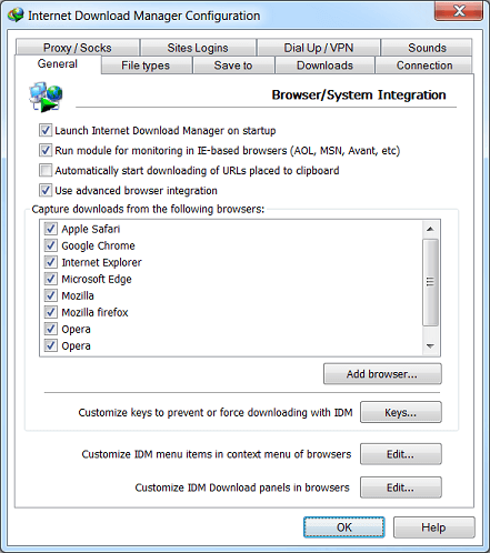 Internet Download Manager 'Options' dialog 'General' tab